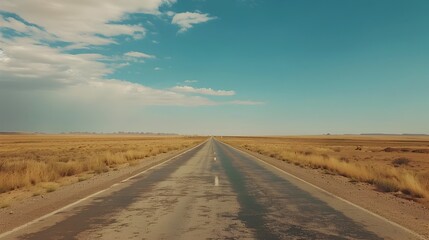 Fototapeta premium Endless Desert Highway Leading to a Distant Horizon on a Serene Summer Day