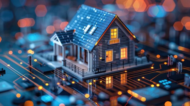 Abstract 3D housing model with integrated circuit board concept