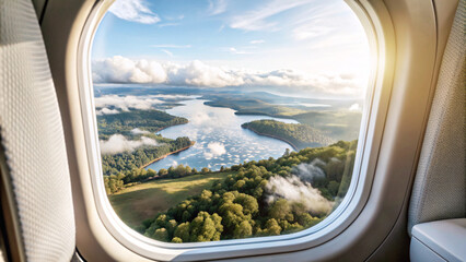 Fototapeta premium beautiful view from airplane window, travel destination panorama