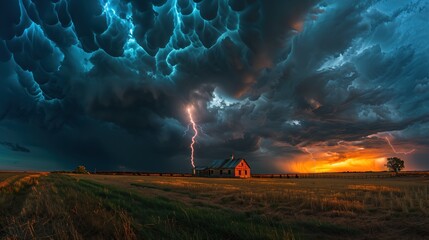 Dramatic Thunderstorm Over a Prairie House