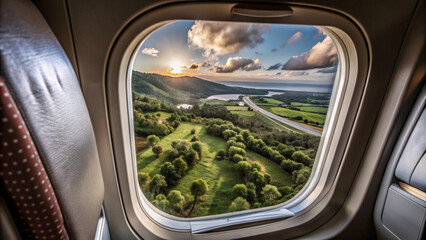 Naklejka premium beautiful view from airplane window, travel destination panorama