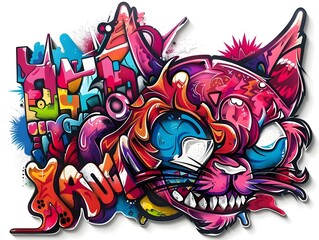 Obraz premium Vibrant Graffiti Inspired Streetwear Design with Colorful Abstract Patterns and Bold Typographic Elements