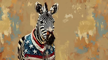 Crédence de cuisine  Patriotic Zebra Striking Monochrome Portrait with American Flag Vest  © Everything by Rachan