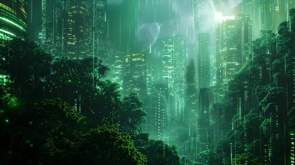 Obraz premium Futuristic Cybersecurity Landscape for Sustainable Environmental Technology