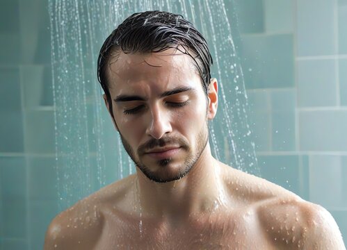 An image of a man under a shower