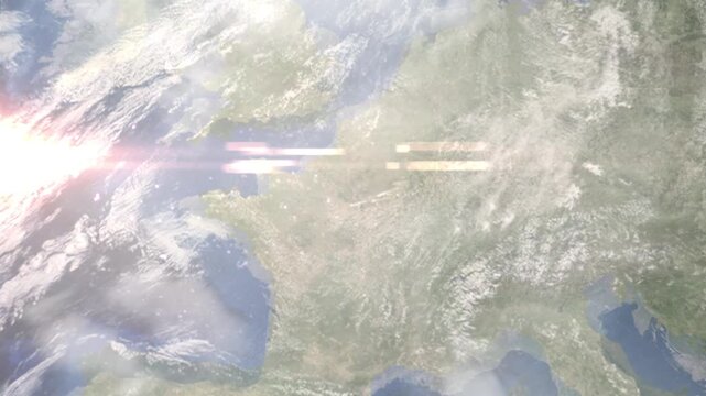Earth zoom in from space and focus on Saint Michel sur Orge, France. Background for travel intro or blog. Satellite view. 3D style Animation. Images from NASA.
