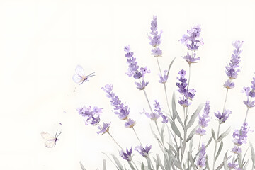 Naklejka premium Watercolor lavender blossom border flowers, white background