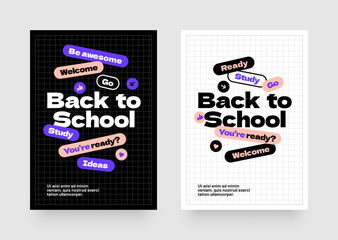 Back to school layout template. Design with colorful geometric shapes and eye catching typography for your flyer, poster, cover, brochure or banner.