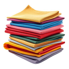 Colorful stack of folded fabric cloths in various hues. Perfect for sewing, crafting, and textiles projects.