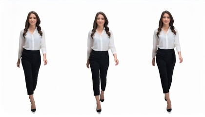 Fototapeta premium Full body photo of a Caucasian female business person walking. Full body photo PNG with transparent background precisely cut out with clipping path
