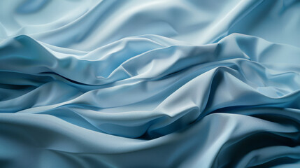 Obraz premium Blue satin fabric elegantly spread out, creating gentle folds and an aura of luxury, smoothness, and delicate refinement.