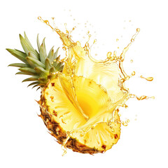 Fresh pineapple splash in mid-air, showcasing vibrant tropical fruit and refreshing juice for a lively and energetic visual delight.
