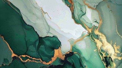 Naklejka premium This artwork blends rich greens and shimmering golds in an abstract style, perfect for modern decor aesthetics
