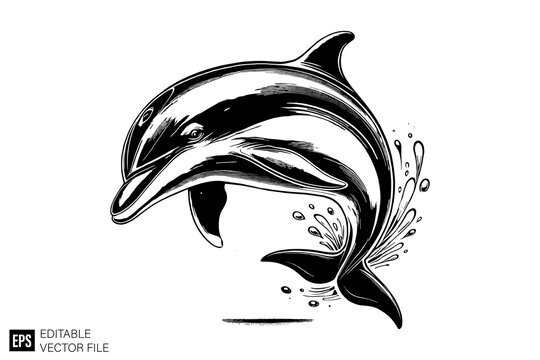 dolphine black and white vector clip art silhouette graphic design