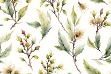 Watercolor mountain witch alder flowers white background, Ai Generated