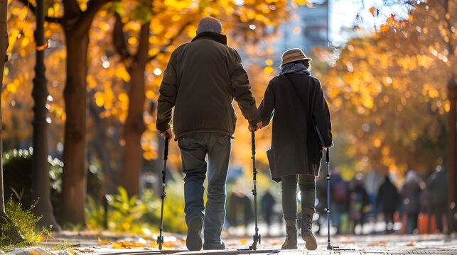 Person with Blindness Walking with Sighted Guide in Urban Setting for Supportive Assistance