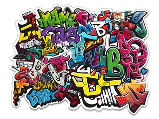 Fototapeta premium Stylish Streetwear Graffiti Sticker Design with Vibrant Colors and Bold Patterns for Shirt or Urban Fashion