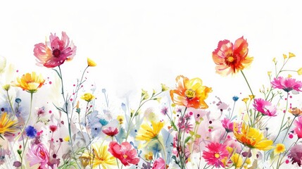 watercolor summer flowers on a white background 