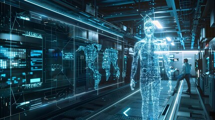 Fototapeta premium Futuristic Digital Twin Security System for Transformative Manufacturing