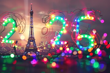drawing of the Paris 2024 Olympics combination with the eiffel tower france