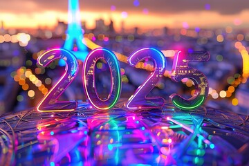 drawing of the Paris 2024 Olympics combination with the eiffel tower france