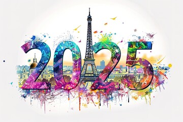 drawing of the Paris 2024 Olympics combination with the eiffel tower france