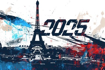 drawing of the Paris 2024 Olympics combination with the eiffel tower france