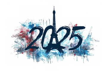 drawing of the Paris 2024 Olympics combination with the eiffel tower france