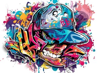 Fototapeta premium Vibrant Graffiti Inspired Sticker Design for Streetwear Fashion