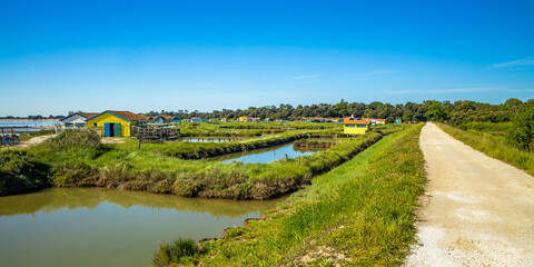Panorama of the oyster site of Fort Royer on Oleron island, France in summer