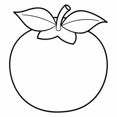 cute persimmon fruit with leaf line art vector illustrator