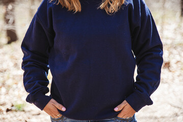 Navy Blue Sweatshirt Mockup, Female