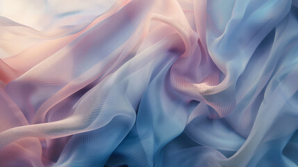 Obraz premium Pastel-hued fabric with delicate folds, fluidly intertwine soft blues and pinks, crafting an elegant, ethereal visual experience.