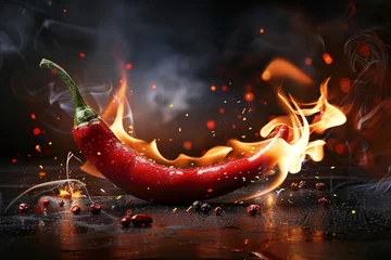 Keuken achterwand Hete pepers red chili peppers in fire generate by AI  © Shamol