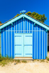 Blue oyster hut of the site of Fort-Royer on Oleron island, France