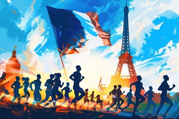 the village of Paris, Russia - 01 June 2018 sports race "Paris marathon"