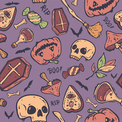 Pattern. Graphic design element and illustration. Halloween holiday. Doodle cartoon style. Vector.