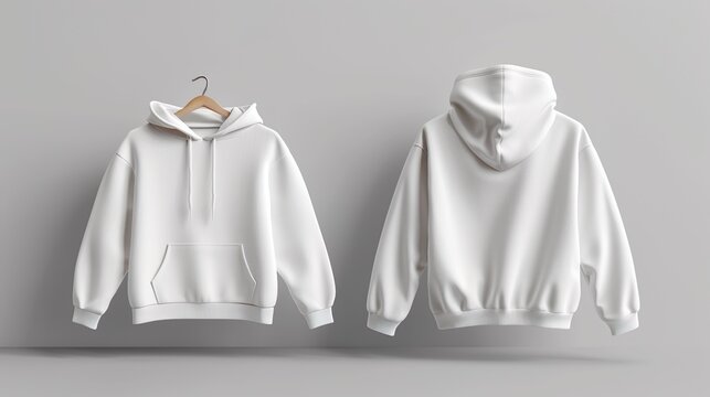 Maqueta de sudadera de color blanco con capucha . Vista frontal y posterior. 