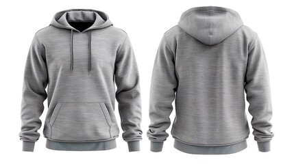 Maqueta de sudadera de color gris con capucha . Vista frontal y posterior. 