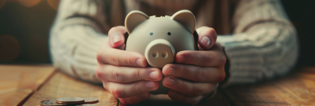 the girl holds a piggy bank in her hands. International Credit Union Day