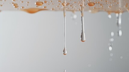 Dramatic close-up of water dripping from a ceiling, capturing the urgency of a plumbing leak problem in a household setting