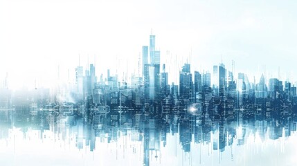 Fototapeta premium Abstract Cityscape: A futuristic and ethereal vision of a modern metropolis, rendered in shades of blue and white, creating a sense of dynamism and innovation.