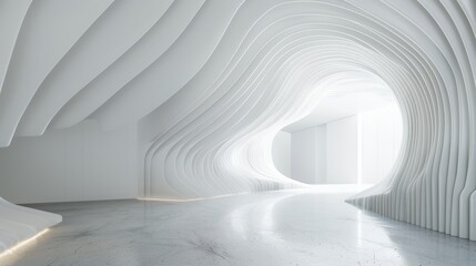 Obraz premium Futuristic interior showcasing dynamic condensation trails on walls and ceiling, emphasizing the natural flow and movement within the space