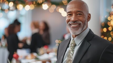Smiling Senior Businessman at Festive Corporate Event