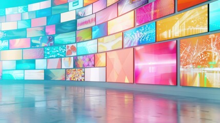 Interactive marketing displays, digital signage solutions, 3D illustration, modern advertising concept