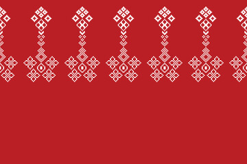 Traditional ethnic motifs ikat geometric fabric pattern cross stitch.Ikat embroidery Ethnic oriental Pixel red background. Abstract,vector,illustration. Texture,christmas,decoration,wallpaper.