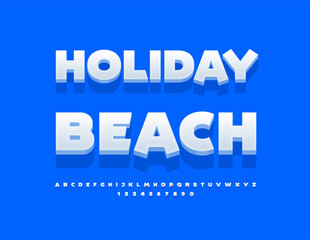 Obraz premium Vector travel flyer Holiday Beach. Modern White Font. Trendy 3D Alphabet Letters and Numbers set.