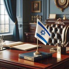 Israeli National Flag Displayed on Executive Desk in Luxurious Office Interior Classic Decor