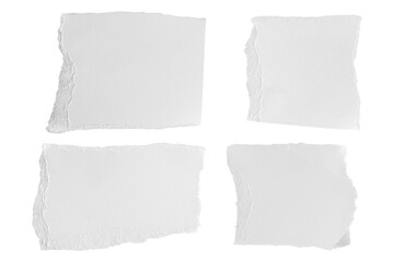 Set of White ripped piece of paper isolated on transparent background PNG file