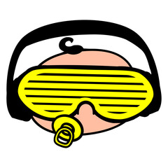 DJ Baby Toddler Pacifier Diaper Sunglasses Headphone Techno Sound Disco Dance Club Music Party Time Mixing Console Record Player Vinyl Plate Deejay Mixer Happy Funny Cute Cool Comic Cartoon Drawing